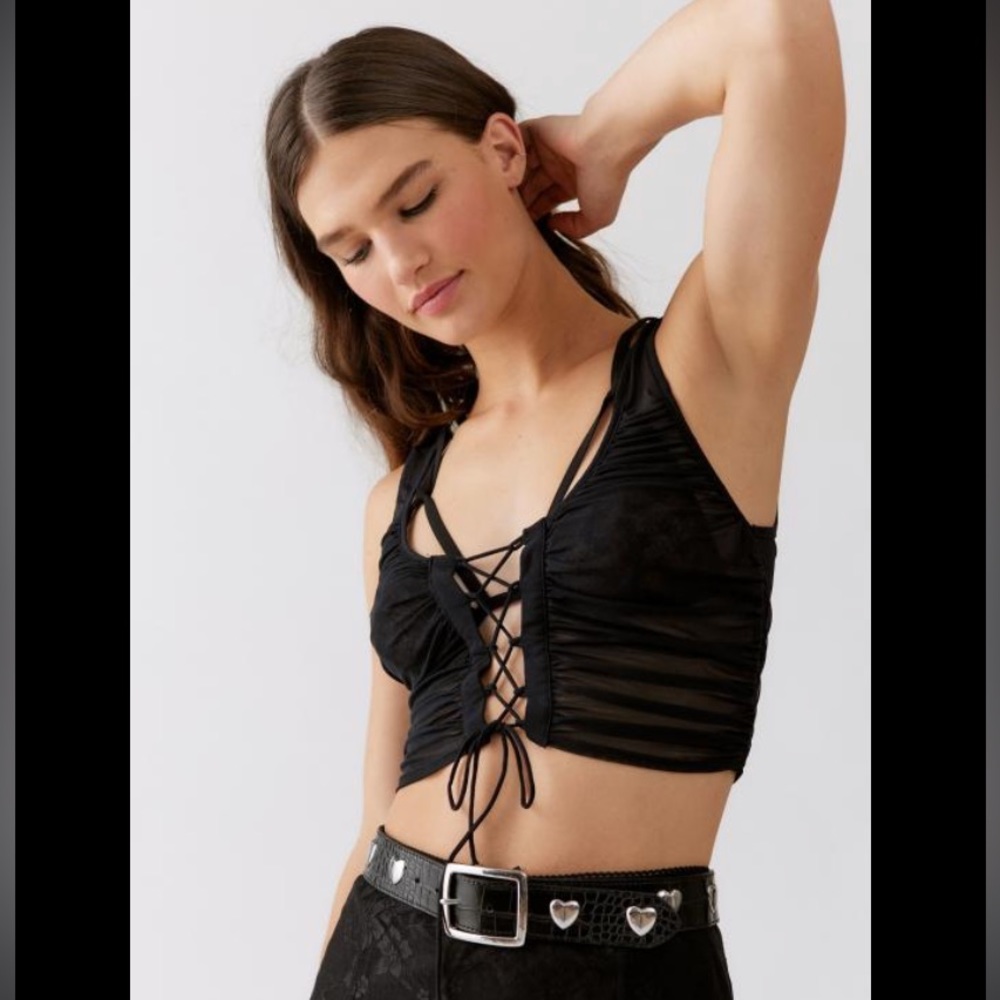 Urban outfitters black mesh lace up cropped tank top